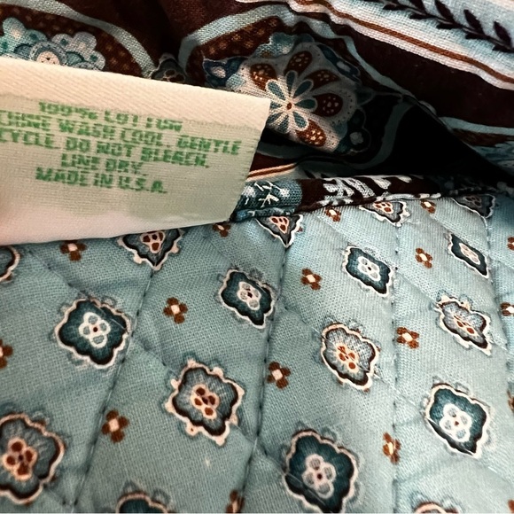 Vintage VERA BRADLEY Java Blue Medium Button Tote Brown Floral Y2K Button USA - Picture 10 of 12
